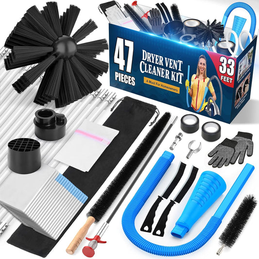 Sealegend 47-Pieces 33-Feet Dryer Vent Cleaner Kit, Dryer Cleaning Tools, Include Omnidirectional Blue Dryer Lint Vacuum Attachment, Dryer Vent Brush, Universal Vacuum & Dryer Adapters