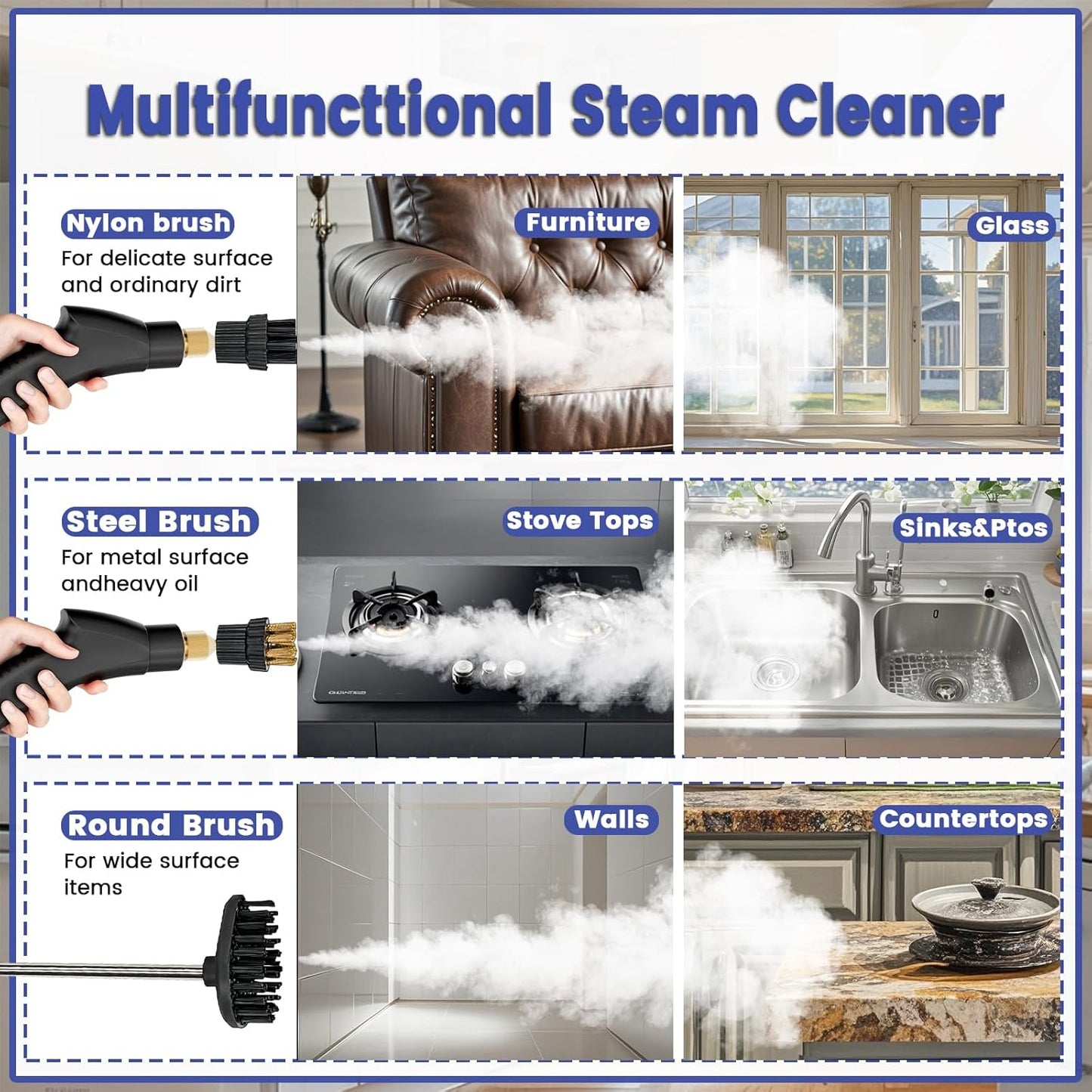 2500W Handheld Steam Cleaner,Portable Car Steamer For Auto Detailing,High-Temperature and Pressure Steam Cleaner For Home, Steam Cleaning Machine for Furniture,Kitchen,Grout,Floor,Tile (Red)