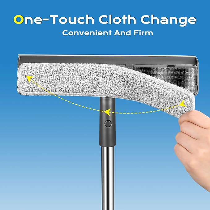 Window Squeegee for Home, Window Cleaner Tool with Extension Pole, Squeegee for Window Cleaning with 3 Microfiber Cloths and Screen Brush, Window Cleaning Kit for Car Windshield, Shower Glass Doors