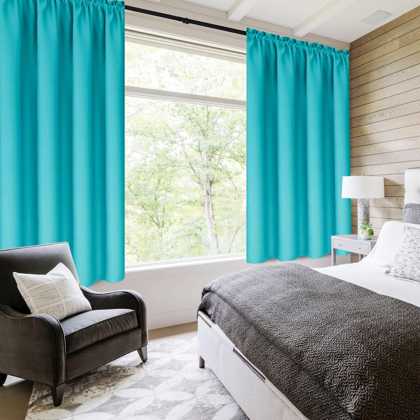 DWCN Blackout Curtains Room Darkening Thermal Insulated Bedroom Curtains Window Treatments, 42 x 45 inches Long, Set of 2 Turquoise Rod Pocket Drapes