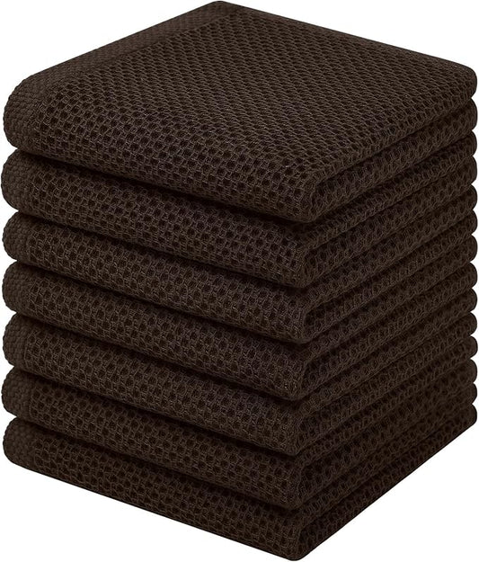 Homaxy 100% Cotton Waffle Weave Kitchen Dish Cloths, 7-Pack Ultra Soft Absorbent Dish Towels, Quick Drying Dish Rags, 12 x 12 Inches, Dark Brown