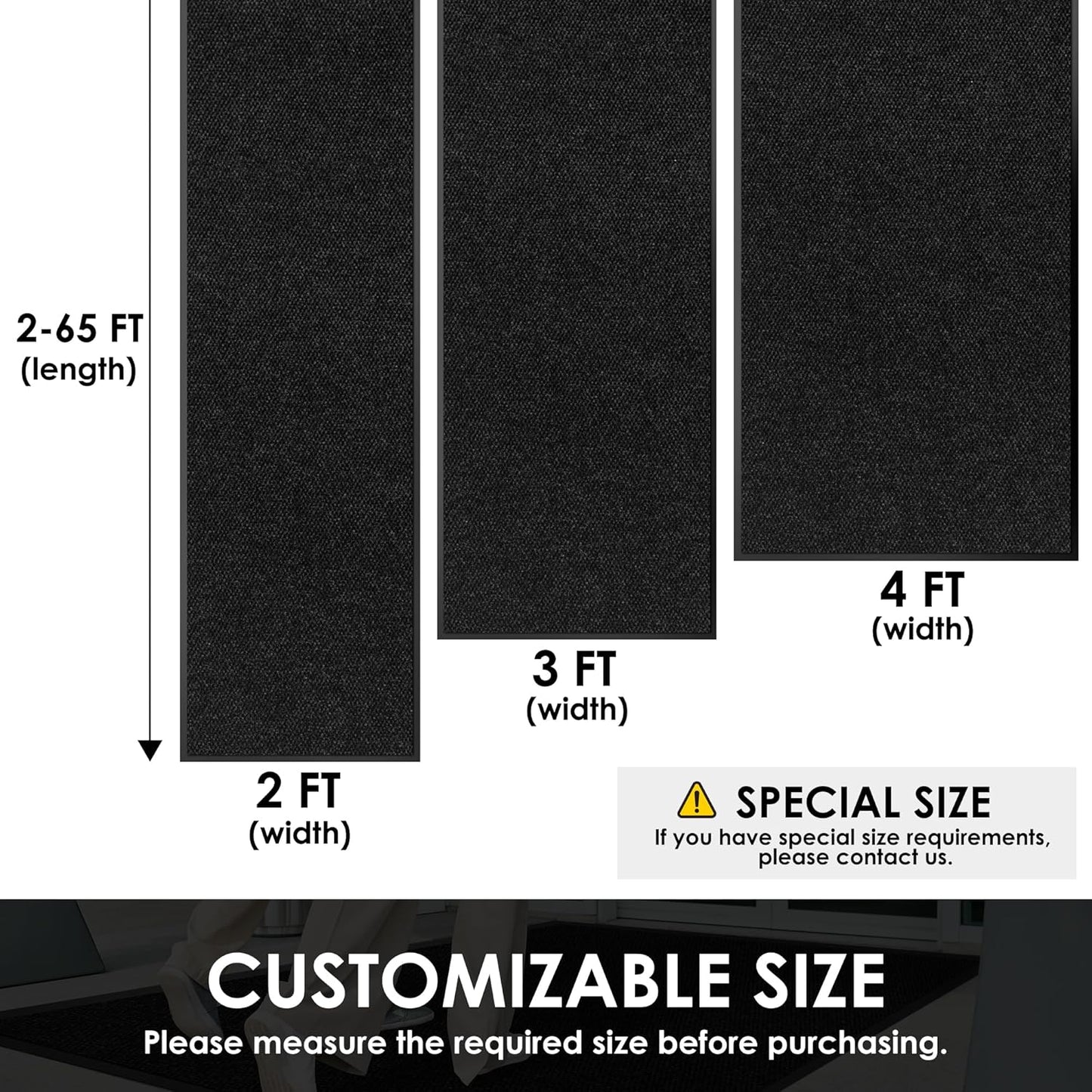 2′ x 9′ Front Door Mat Indoor Outdoor Entrance, Commercial Floor Mat Heavy Duty Dirt Trapper Entryway Doormat, Custom Size Non Slip Rubber Backing Welcome mat, Door Mat for High Traffic Area