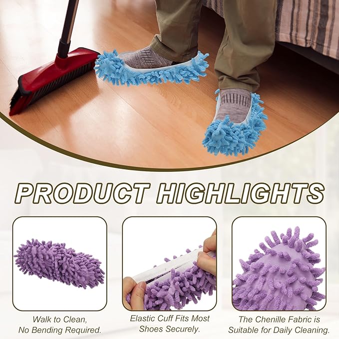 uxcell 4 Pcs Mop Slippers, Mop Socks Microfiber Shoe Covers Washable Mopping Slippers for Floor Cleaning Office Home Use Women Men, White Trim, Purple