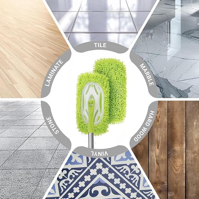 4 Pack Reusable Mop Pads Refill Compatible with Swiffer Sweeper Mop, Microfiber Wet Mopping Cloths for Floor Cleaning, Ideal for Home Cleaning Washable Floor (Green-4 Pack)