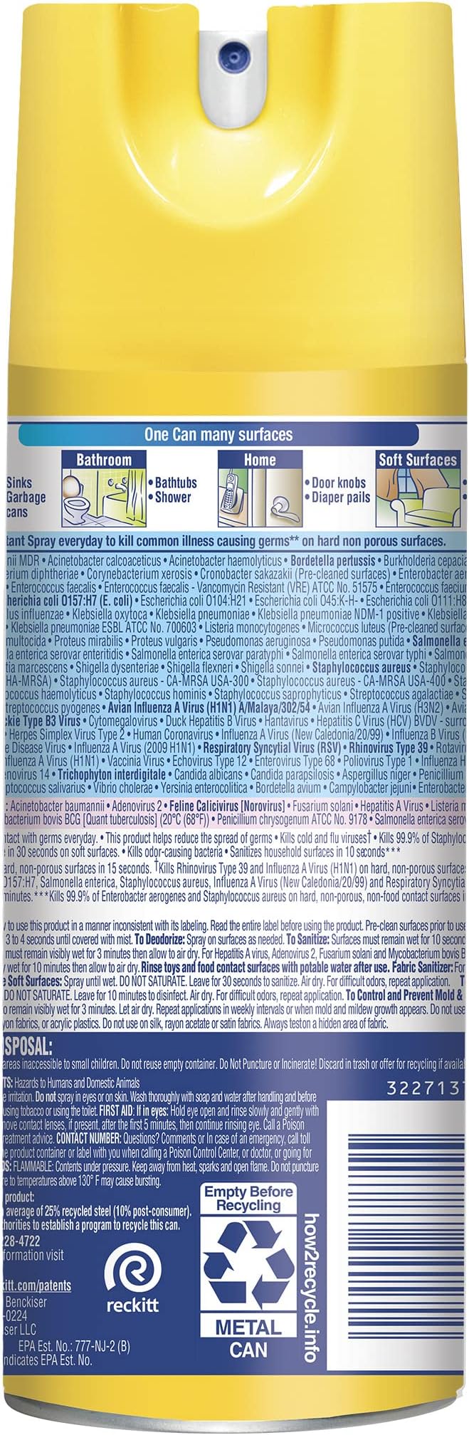 Lysol Disinfectant Spray, Sanitizing and Antibacterial Spray, For Disinfecting and Deodorizing, Lemon Breeze, 12.5oz