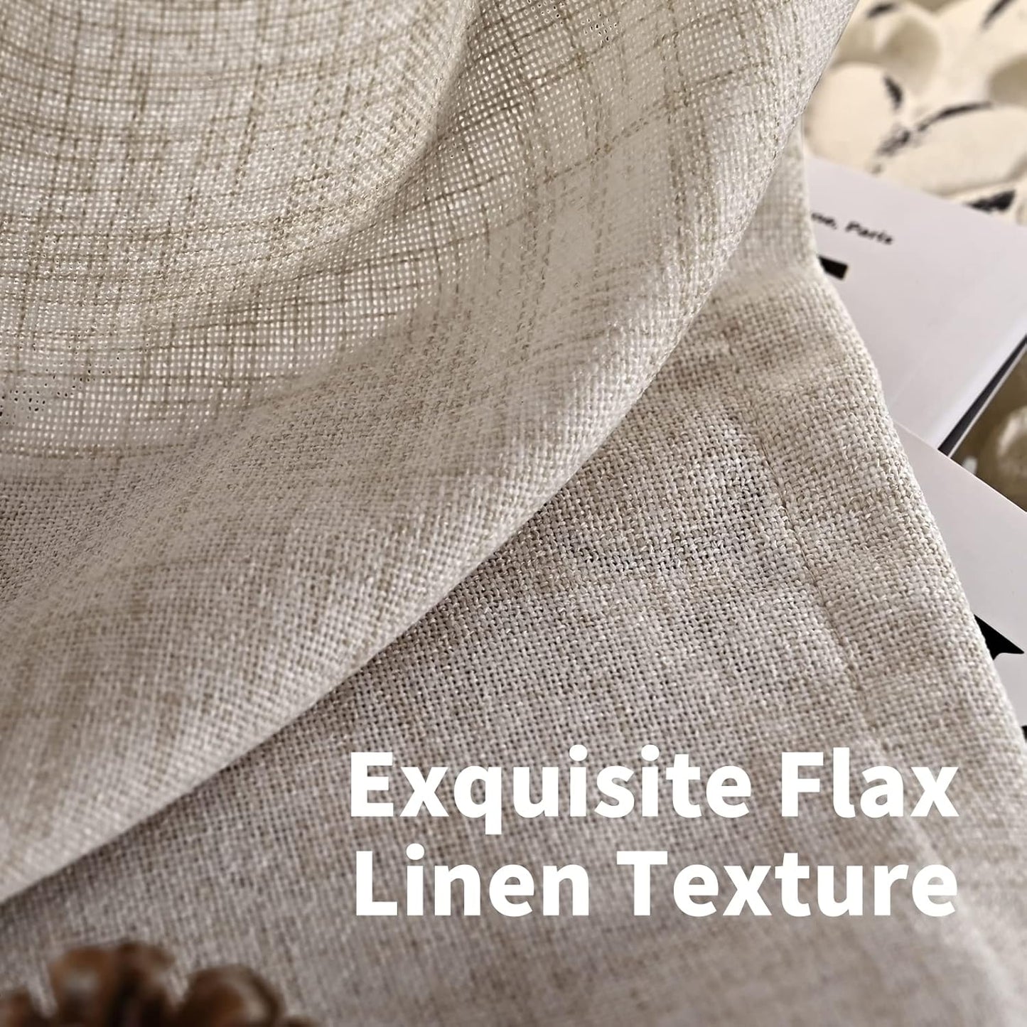 YoungsTex Linen Semi Sheer Curtains 63 Inch Length 2 Panels for Window, Light Filtering Drapes Rod Pocket for Living Room Bedroom Office Farmhouse Burlap Textured Lightweight Back Tab, 42 X 63 Inch