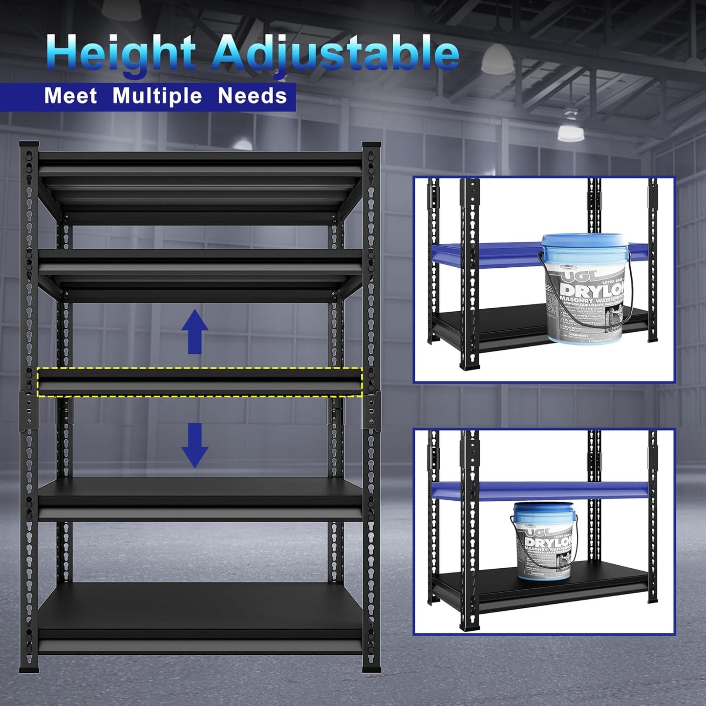 Adjustable Garage Storage Shelves, 40''W Garage Shelving Heavy Duty Loads 2200LBS, Metal Industrial Utility Shelf for Warehouse, Kitchen, Laundry Room,40" W x 18" D x 78" H,Black