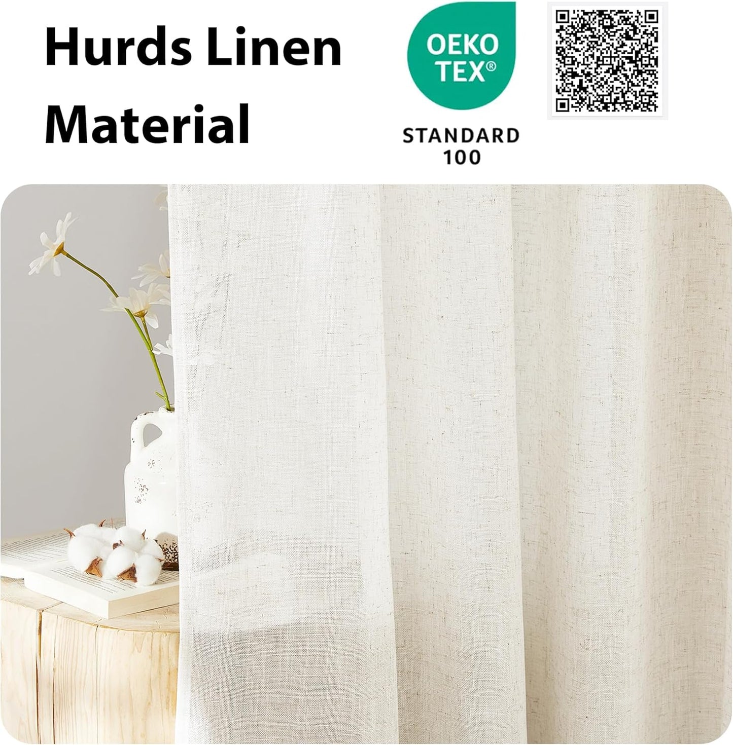 NICETOWN Sheer Door Curtains for Window, Farmhouse Sidelight Window Treatment Curtains for Narrow Glass Door/Kitchen/Front Door Linen Textured 26 x 80 Inches with Tieback, Linen, 1 Panel