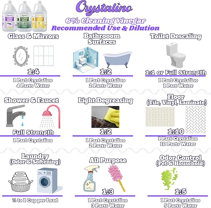 Lavender Essential Oil Cleaning Vinegar for Home (1 Gallon) 6% Non-Toxic Distilled White, Vinegar for Cleaning Purpose, Vinagre Blanco, Vinger (128 Fl Oz (Pack of 1), Lavender)