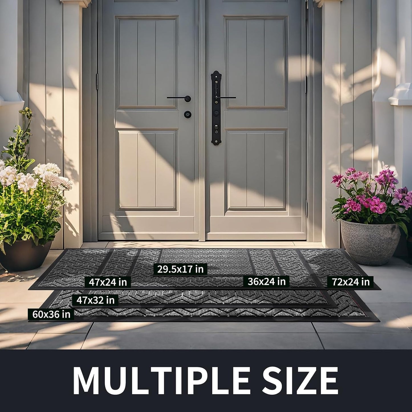 Yimobra Large Door Mat Outside Entrance 36x24, Waterproof Heavy Duty Outdoor Mats for Front Door, Non Slip Rubber Entry Mat for Garage Patio, Easy Clean, Black Grey