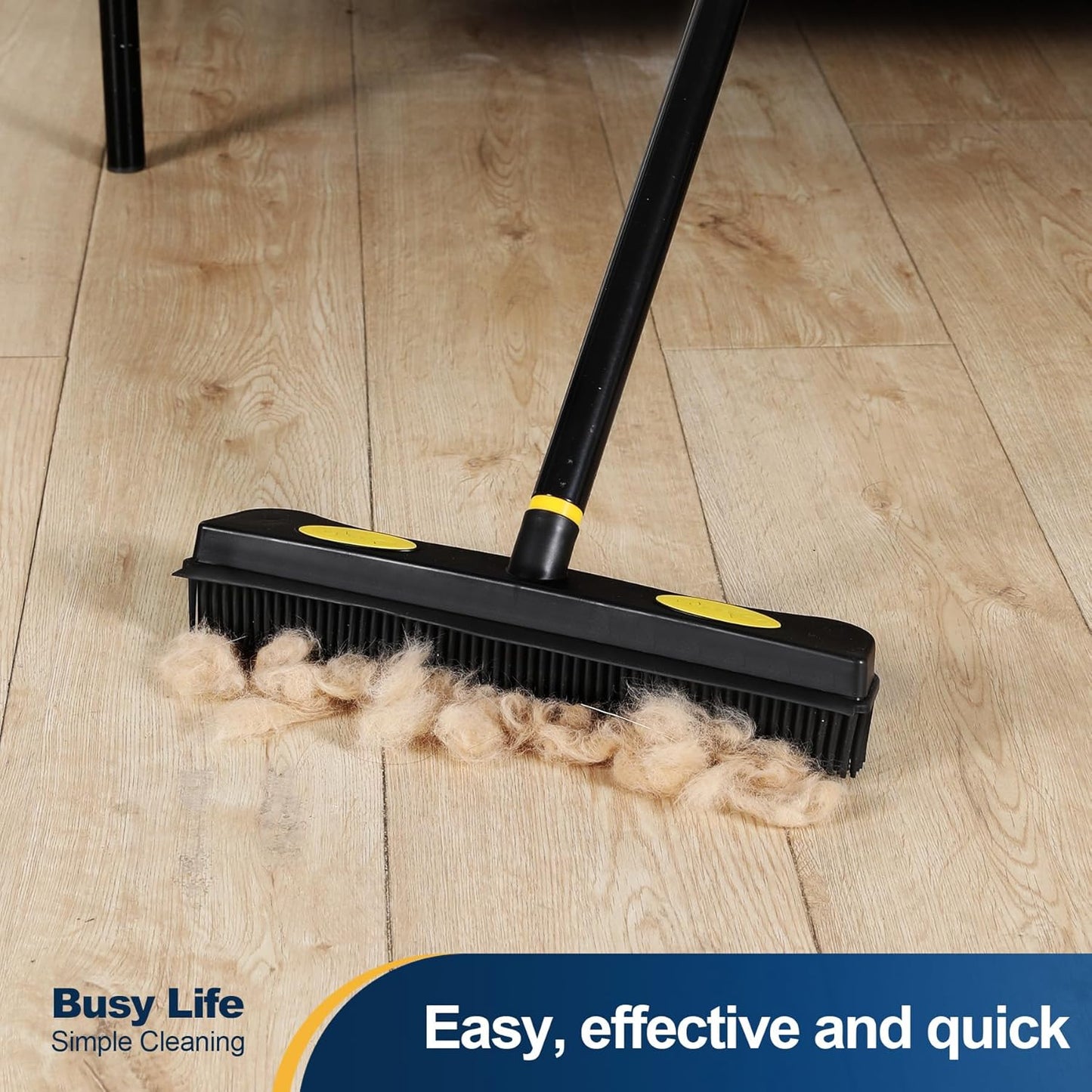 Yocada Pet Hair Removal Rubber Broom 2 in 1 Floor Brush with Squeegee Carpet Rake 57.5" Long Handle Fur Broom for Carpet Hardwood Floor Tile
