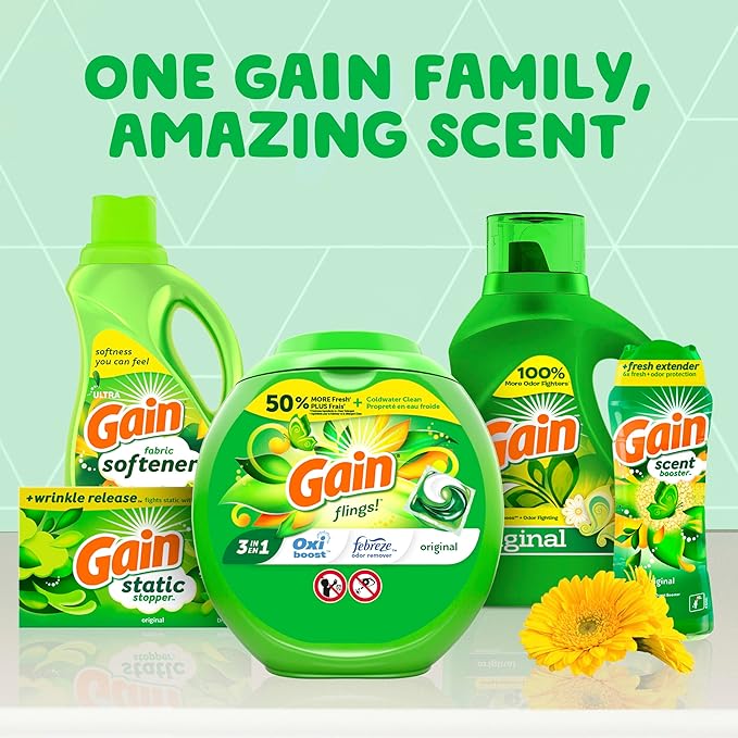 Gain Liquid Laundry Detergent, Original Scent, 194 fl oz, 134 loads, Freshness + Odor Fighting, Laundry Detergent Liquid Soap, HE compatible