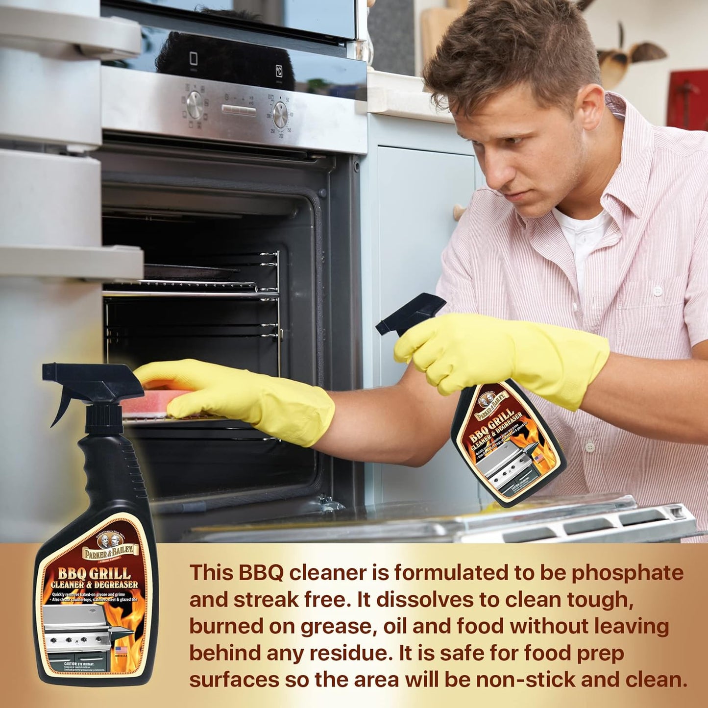 Parker & Bailey Grill Cleaner and Degreaser - BBQ Grill Cleaner Degreaser Cleaner Heavy Duty Countertop Cleaner Stainless Steel Cleaner Glazed Tile Cleaner Cleaning Supplies for Grease and Grime