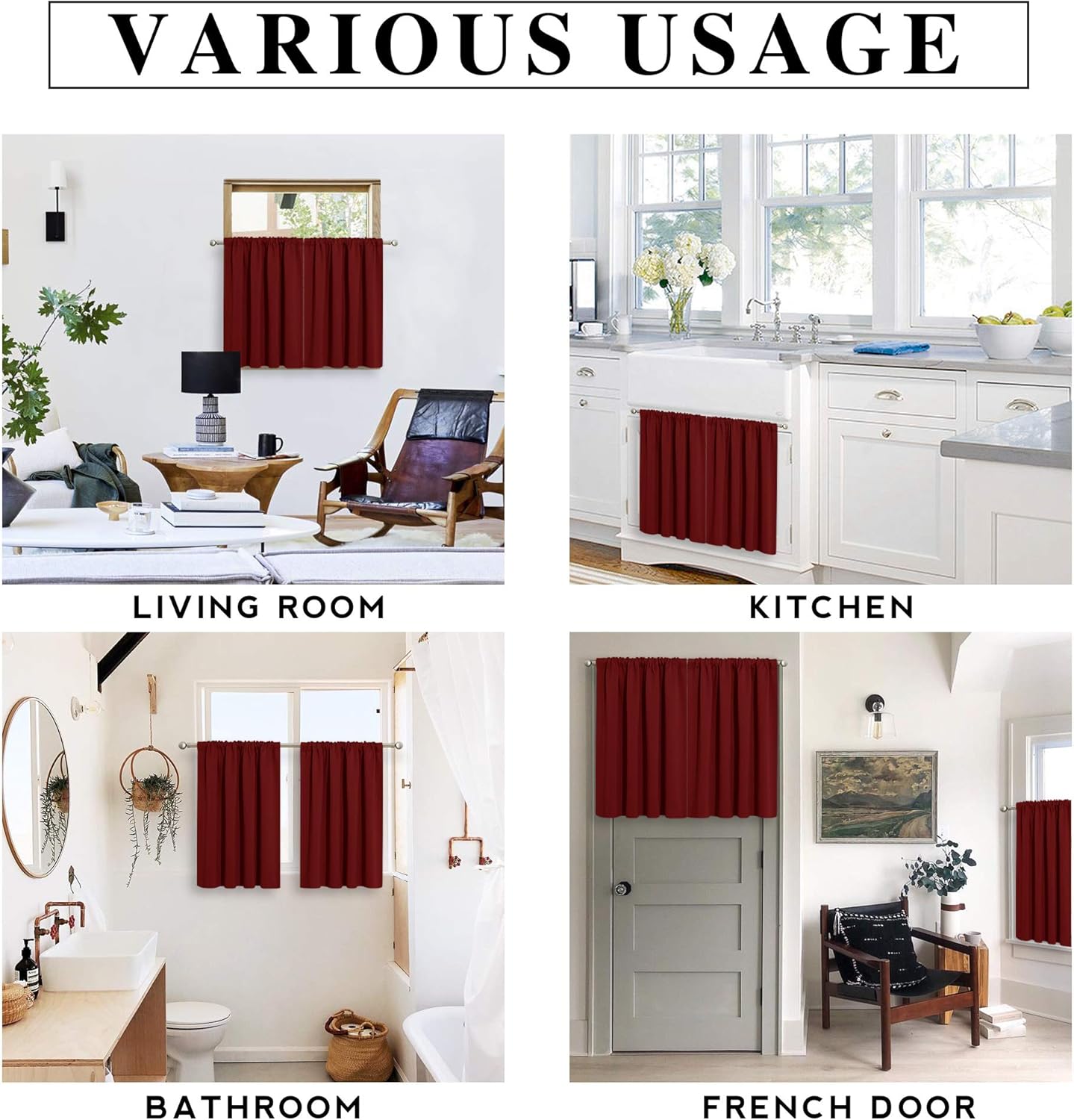 RYB HOME Blackout Curtains for Kitchen, Over Sink Privacy Curtains Window Decor, Thermal Insulating Drapes for Bathroom Cafe Bedroom Small Window, W 42 x L 24 inch, Burgunday Red, 2 Panels