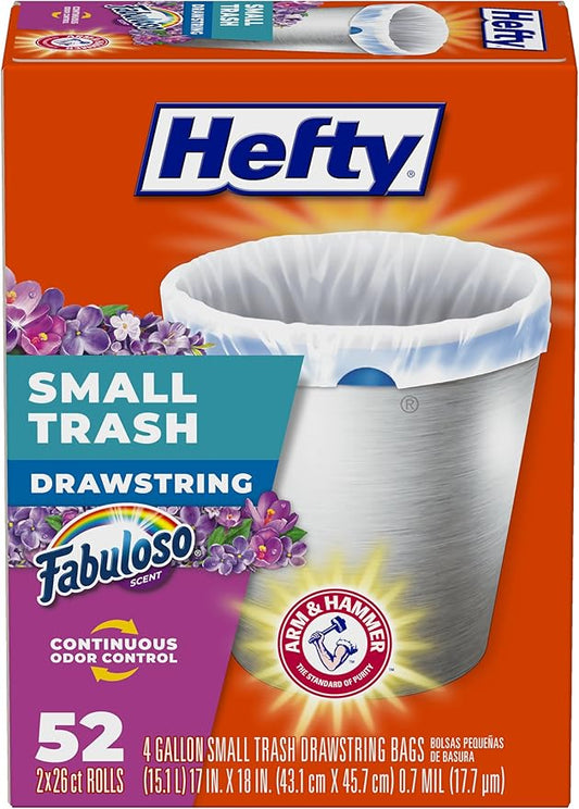 Hefty Small Trash Bags, Fabuloso Scent, 4 Gallon, 52 Count