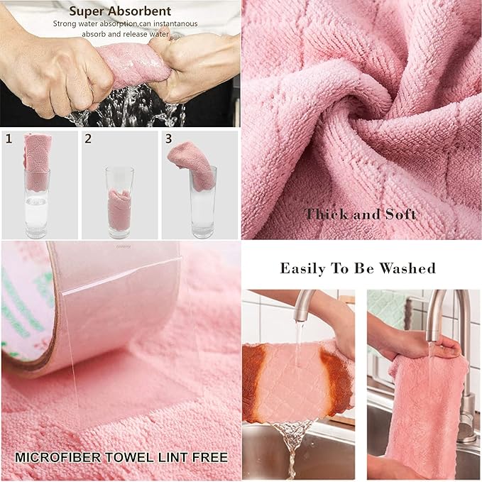 Kitchen Cloth, Microfiber Dish Towels Washcloths, Super Absorbent Coral Velvet Dishtowels, Premium Cleaning Cloths,Non-Stick Oil Quick Dry Dish Towels, Soft Tea Towel, Table Cleaning Cloths. (10)