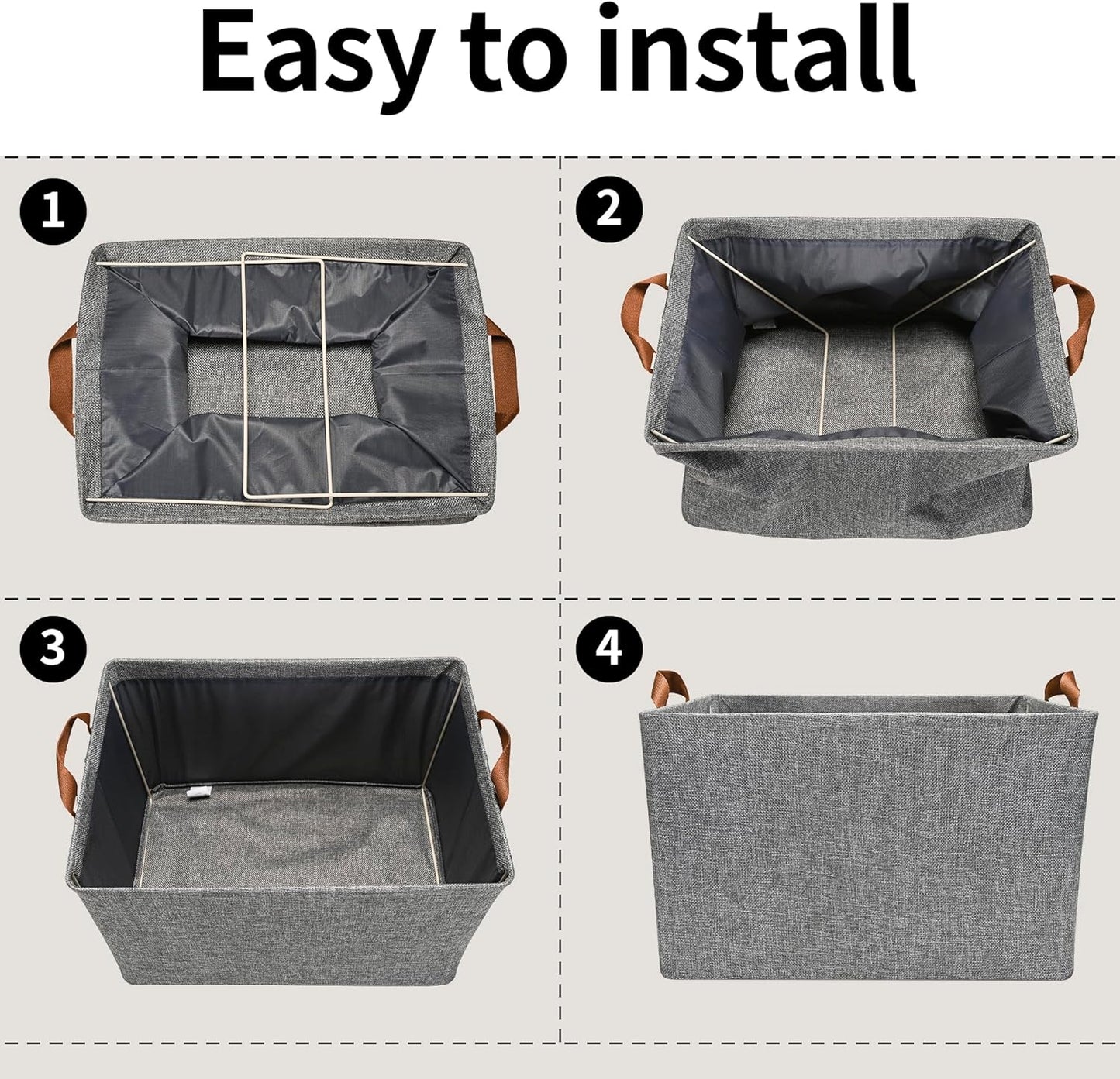 GRANNY SAYS Closet Storage Baskets, Collapsible Fabric Storage Bins with Metal Frame, Clothes Organizer Bins, Extra Large Baskets for Shelves, Gray, 4-Pack