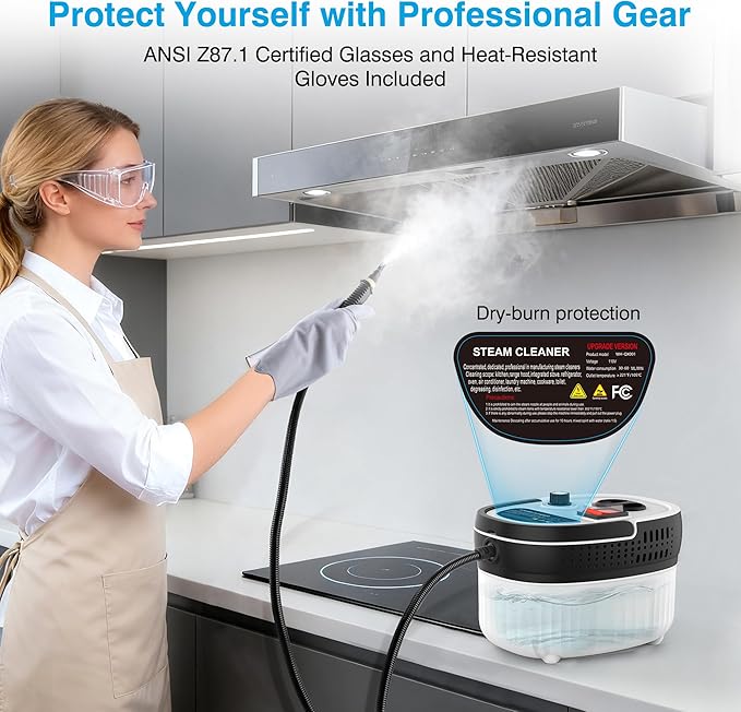 Steam Cleaner for Home & Car Detailing, 2500W High Pressure Portable Steamer with 6-Level Adjustable Steam, 15s Heat-Up, 9.8ft Long Hose, ANSI Z87.1 Goggles, 17-Pcs Kit for Tile, Grout, Hardwood