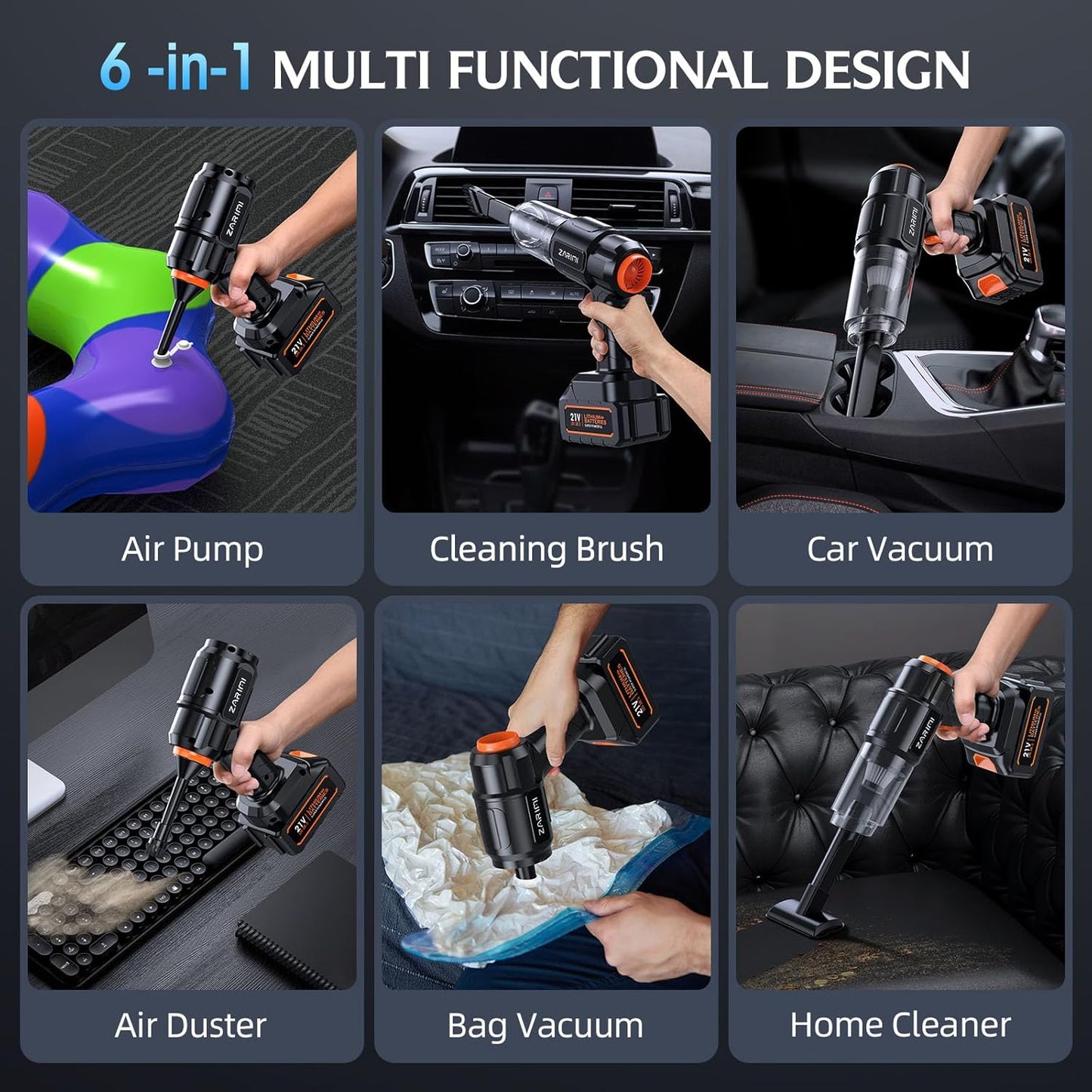 Car Vacuum Portable Cordless, 40000Pa High Power Dust Buster, 6-in-1 Handheld Vacuum Cleaners for Home, Car, Pet Hair, Keyboard, Black