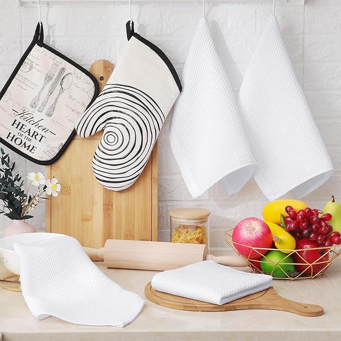 Homaxy 100% Cotton Waffle Weave Kitchen Dish Cloths, 4-Pack Ultra Soft Absorbent Dish Towels, Quick Drying Dish Rags, 12 x 12 Inches, White