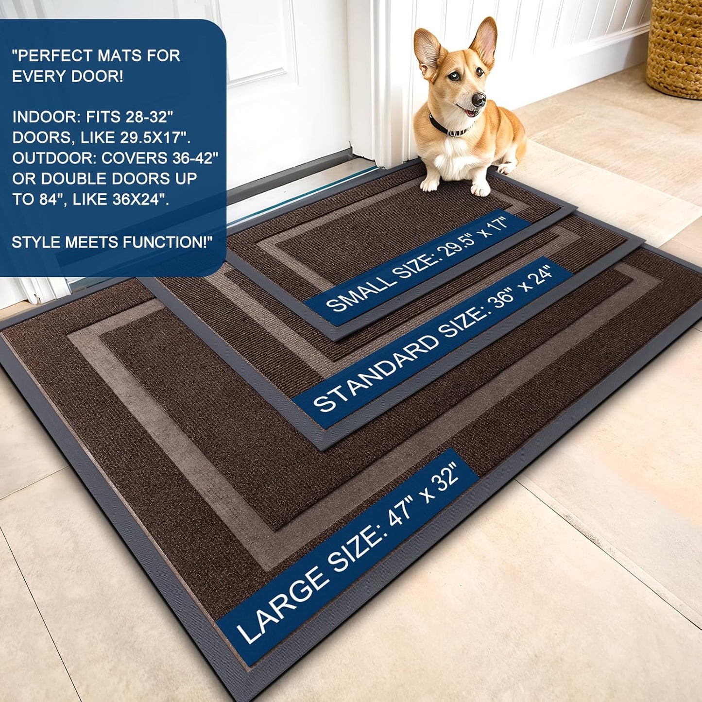 OLANLY Front Door Mat Indoor Outdoor Entrance, Waterproof All-Season, All-Weather Doormat, Sturdy Natural Rubber, Fade Resistant, Low Profile, Easy Clean Patio Porch Entryway Mat, 71x23, Dark Brown