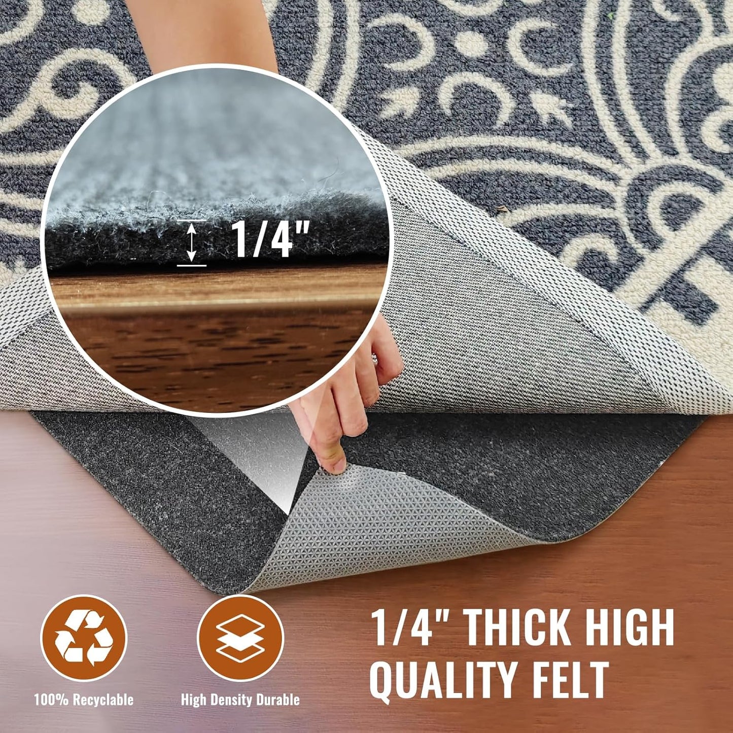 Felt Rug Pad, 4 x 6 Ft Rubber Non-Slip Rug Pad Gripper, Keep Rugs Secure and in Place, Extra Strong Under Carpet Mat Cushion - for All Floors