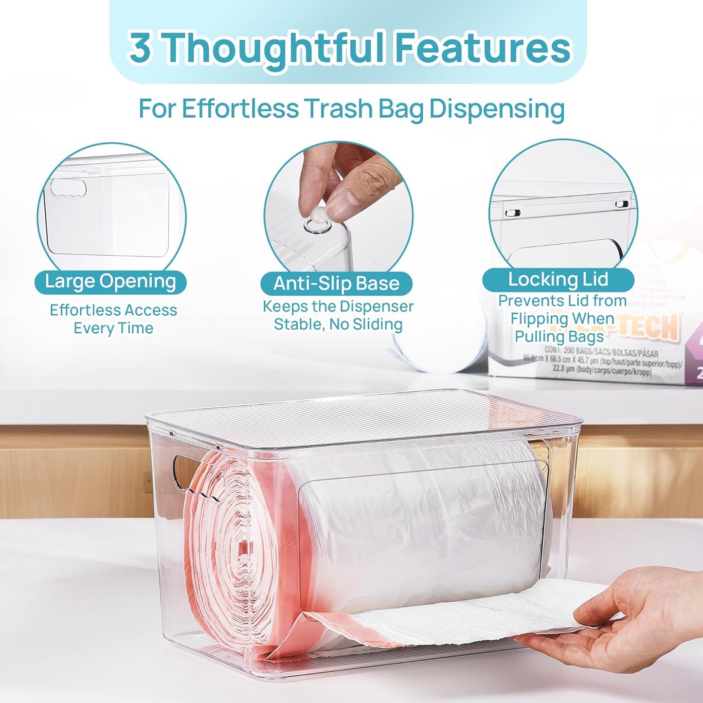 Vtopmart 2 Pack Trash Bag Holder, Stackable Garbage Bag Dispenser for 13/30/33 Gallon Bags, Clear Organizer Bins for Under Kitchen Sink, Laundry Room Organization and Storage