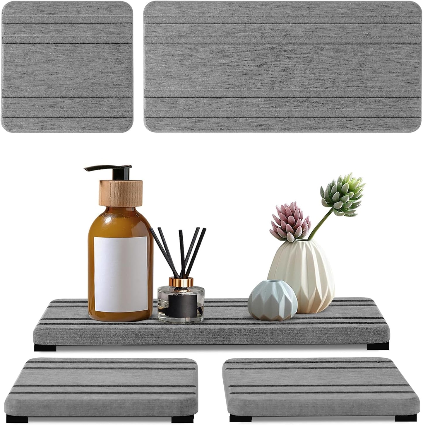 3PCS Water Absorbing Stone Tray, DryingNeat Diatomite Stone Sink Tray, Instant Dry Sink Coasters, Kitchen Sponge Hand Soap Holder, Countertop Fast Drying Counter Trays,8 * 4inch and 4 * 4inch