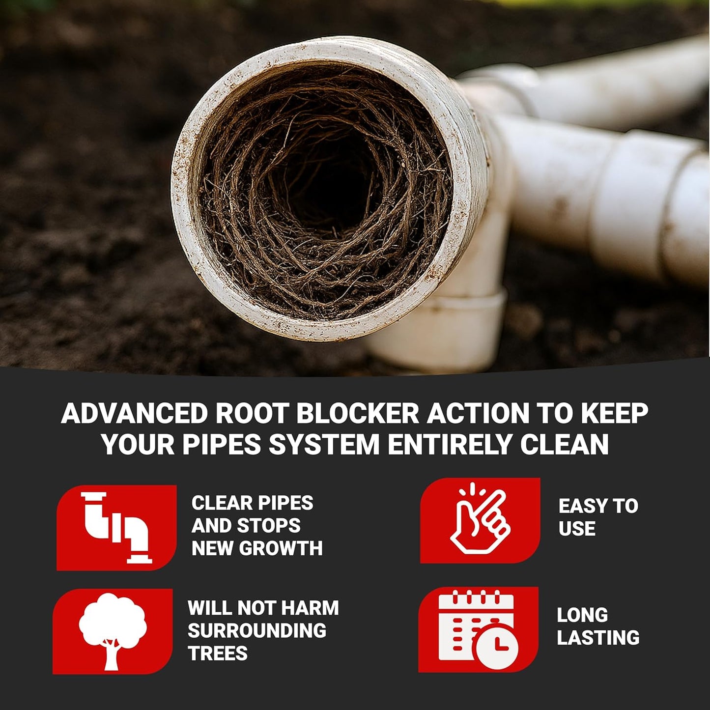 Roebic FRK Foaming Tree Root Killer, Chemical Septic System, Drain Field and Sewer Line Pipe Clog Remover and Root Destroyer, Safe for Bathroom Toilet, White Granules, 1 lb (Pack of 3)