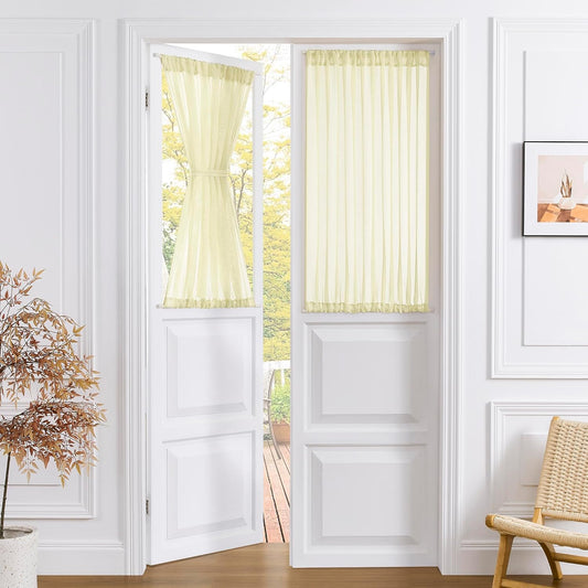 Tollpiz Small Sheer Door Curtain Closet Linen Textured Curtain Sheers Doorway Light Filtering Voile French Door Rod Pocket Curtains Patio Door, 25 x 40 inches Long, Transparent Yellow, Set of 1 Panel