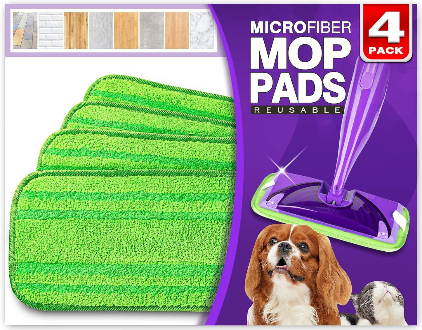 Orighty Reusable Mop Pads Compatible with Swiffer WetJet - Microfiber Pad Refill Machine Washable for Household Cleaning - Cleaning Floor Mop Head Pads Work Wet and Dry - Pack of 4