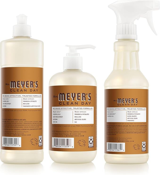 Mrs. MEYER'S CLEAN DAY Kitchen Basics Set, Acorn Spice Scent Cleaning Supplies includes Hand Soap (12.5 Fl Oz), Dish Soap (16 Fl Oz) and Multi-Surface Cleaner (16 Fl Oz)