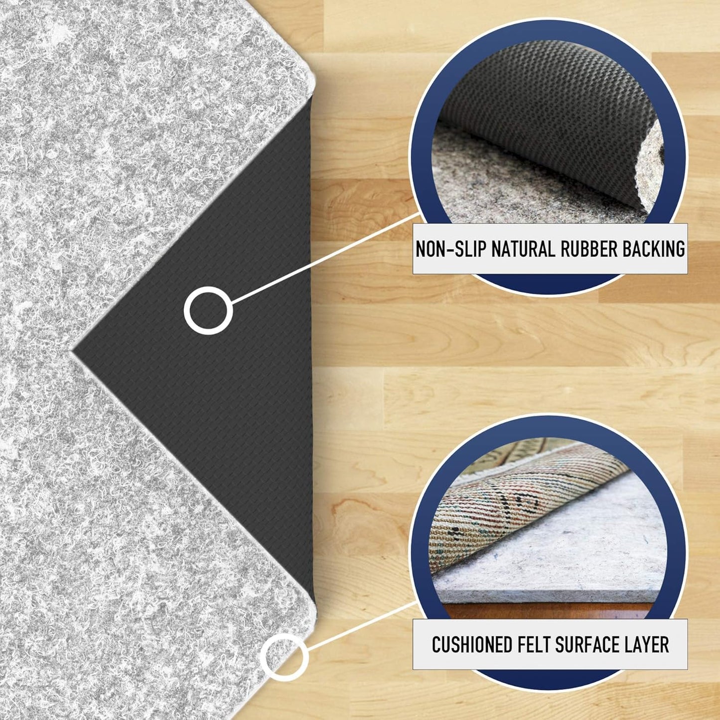 RUGPADUSA - Dual Surface - 2'x12' - 1/4" Thick - Felt + Rubber - Non-Slip Backing Rug Pad - Safe for All Floors