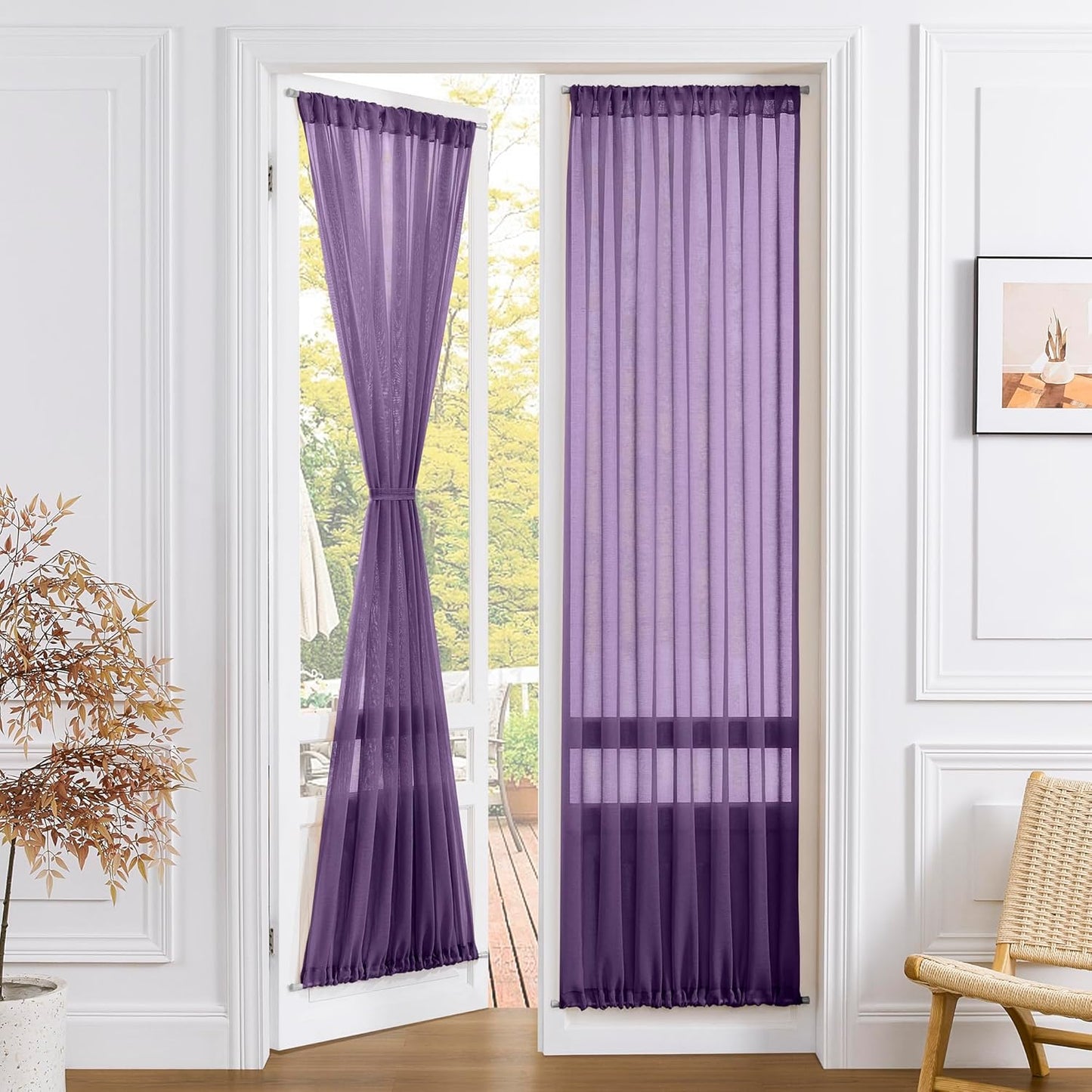 Tollpiz Sheer Door Curtain Closet Linen Textured Curtains Sheer Doorway Light Filtering Voile Patio Glass Door Rod Pocket Curtain French Door, 54 x 72 inches Long, Royal Purple, Set of 1 Panel