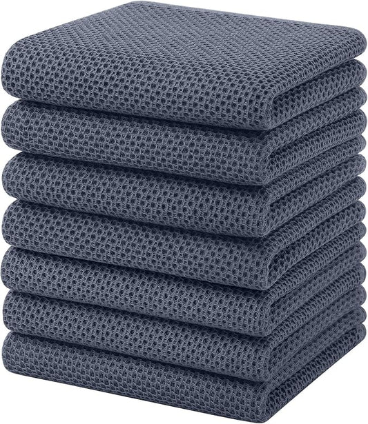 Homaxy 100% Cotton Waffle Weave Kitchen Towels, 7-Pack Ultra Soft Absorbent Dish Towels, Quick Drying Cleaning Towels, 13 x 28 Inches, Dark Grey
