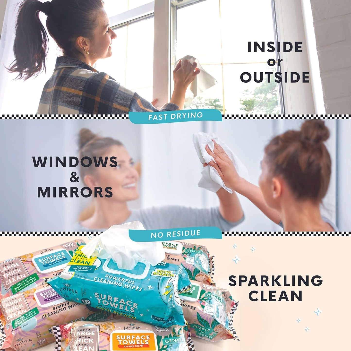 3 Packs Surface Cleaning Wipes Bleach Free, Thick & Large Dispose, All-Purpose Cleaner for Bathroom, Kitchen, Office, 100 Count Soft Flow, Biodegradable, No Scent