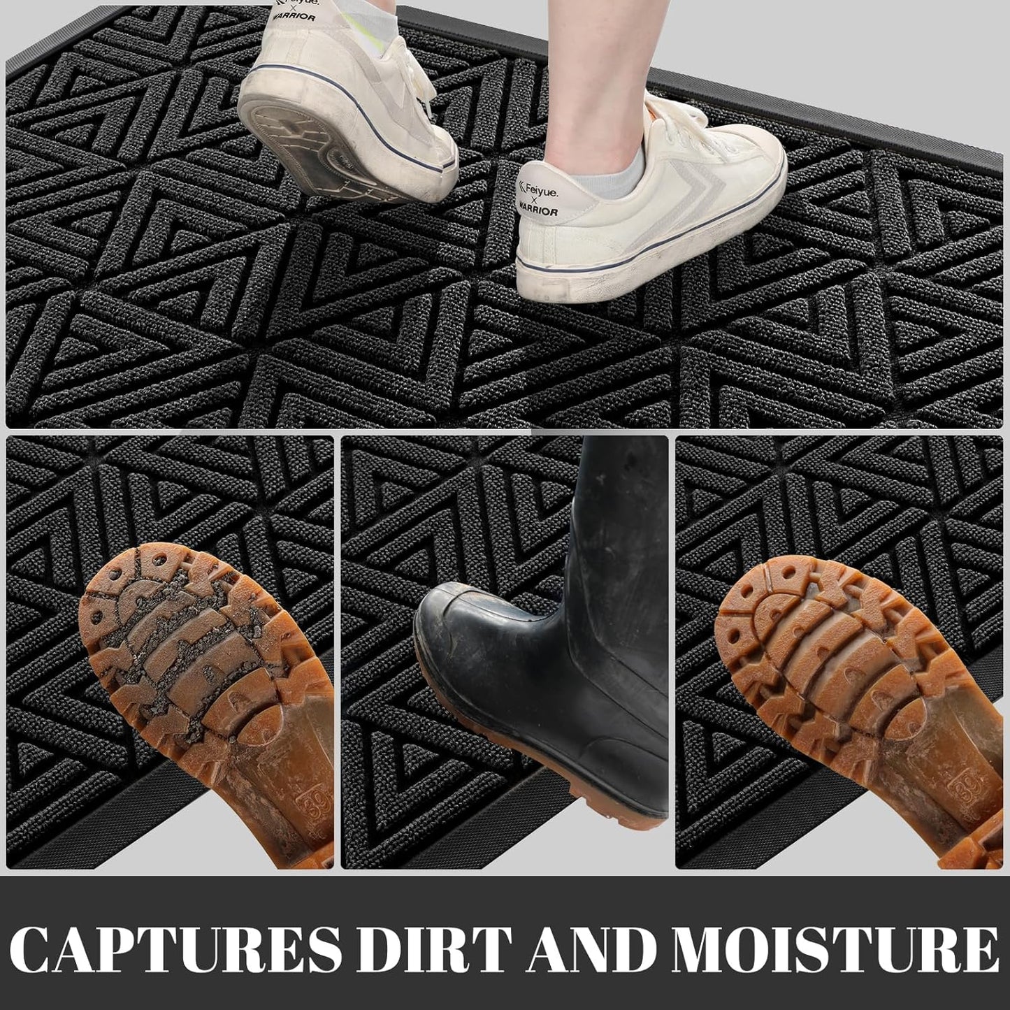Yimobra Large Door Mat 36x24, All-Weather Waterproof Non-Slip Welcome Matt Outdoor, Heavy Duty Non Slip Doormat for Entryway for Patio and Garage Indoor, Easy Clean, Black