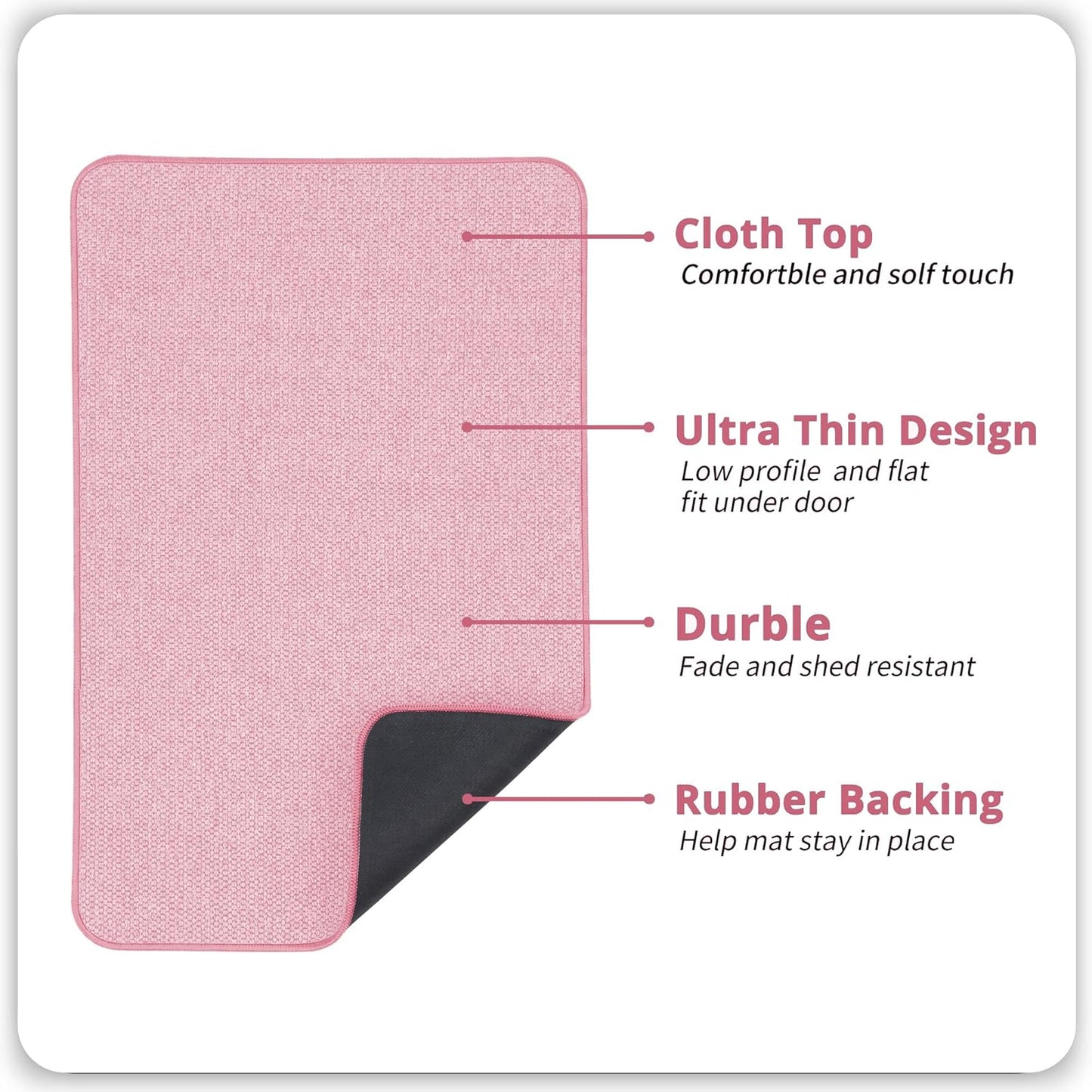 Bath Mat,Ultra Thin Bathroom Rugs,Rubber Bath Mats for Bathroom,No Slip Bath Rugs,Quick Dry,Machine Washable,Low Pile,Absorbent,Shower Outside,Sink,Home Decor Accessories.Pink,1'5"x2'3"(17x27inch)