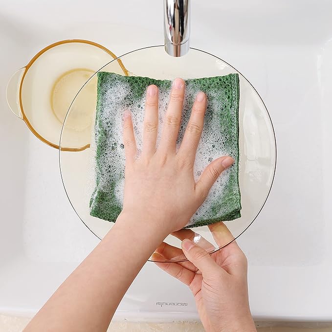 Homaxy 100% Cotton Waffle Weave Kitchen Dish Cloths, 7-Pack Ultra Soft Absorbent Dish Towels, Quick Drying Dish Rags, 12 x 12 Inches, Grass Green