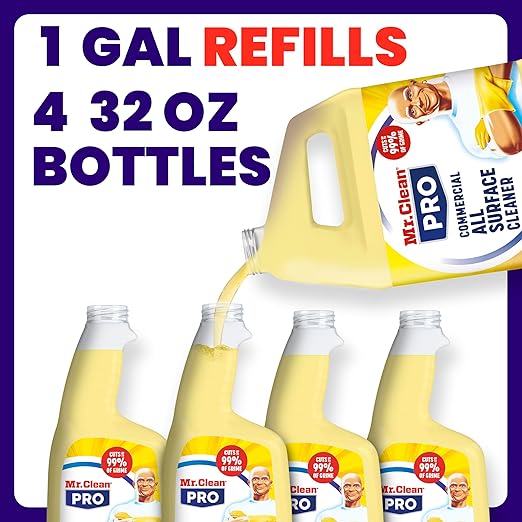 Mr. Clean PRO All Surface Cleaner, Bulk Grime Removal Spray Refills, Commercial Grade, 1 gal (Case of 3)