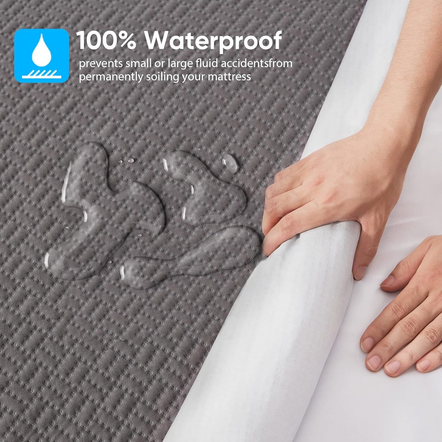 Hanherry 100% Waterproof Mattress Protector Twin XL Size - Grey, Mattress Cover 3D Air Fabric Cooling Mattress Pad Cover Smooth Soft Breathable Noiseless, 8''-21'' Deep Pocket