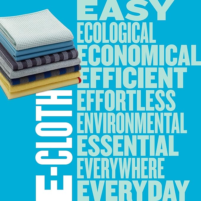 E-Cloth Home Cleaning Set with Microfiber Cleaning Cloths for Cars, Bathroom, Kitchen, & More - Microfiber Towels That Clean with No Added Chemicals - 8 Specialized Cloths in Assorted Colors