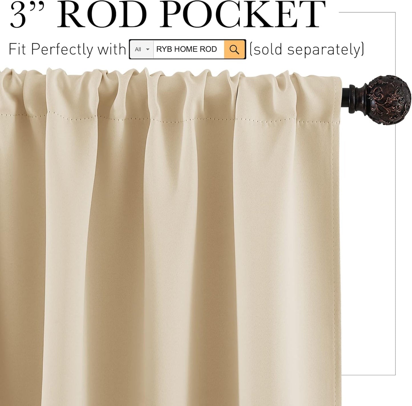 RYB HOME RV Camper Door Window Curtains -Blackout Privacy Curtains & Drapes for Bathroom Bedroom Kitchen Portable Travel Trailer Small Window Decor, W 34 x L 24, Biscotti Beige, 2 Panels