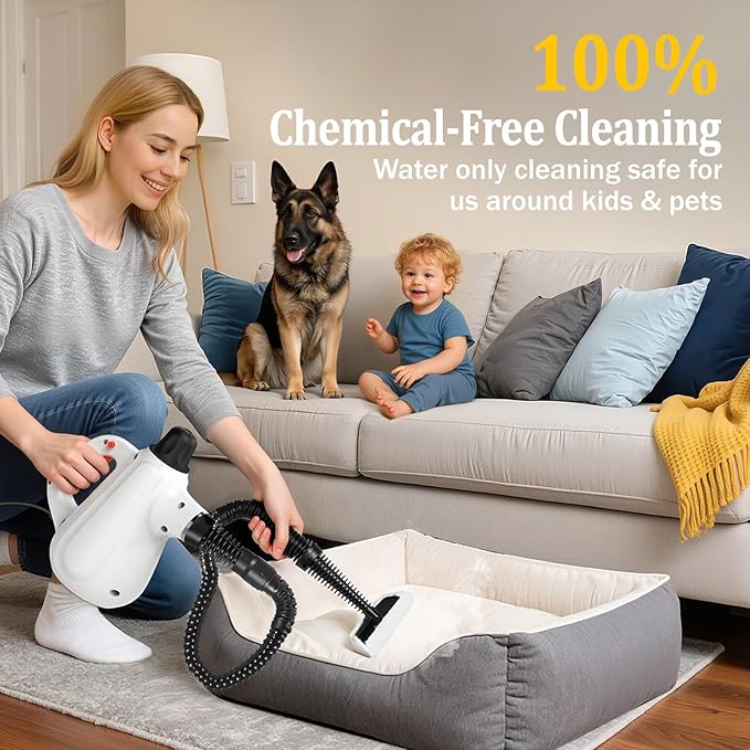 Steam Cleaner, Pressurized Multi-Surface Natural Handheld Steam Cleaner for Home with Lock Button&16 PCS Tools, Portable Steamer for Deep Cleaning Bathrooms, Kitchens, Grout, Tile, and Windows(White)