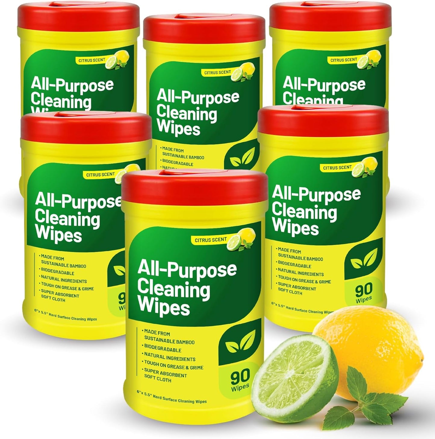 RTS Companies Inc All-Purpose Cleaning Wipes, Citrus Scent, Biodegradable, Multi-Surface, 90 Wipes (6 Pack)