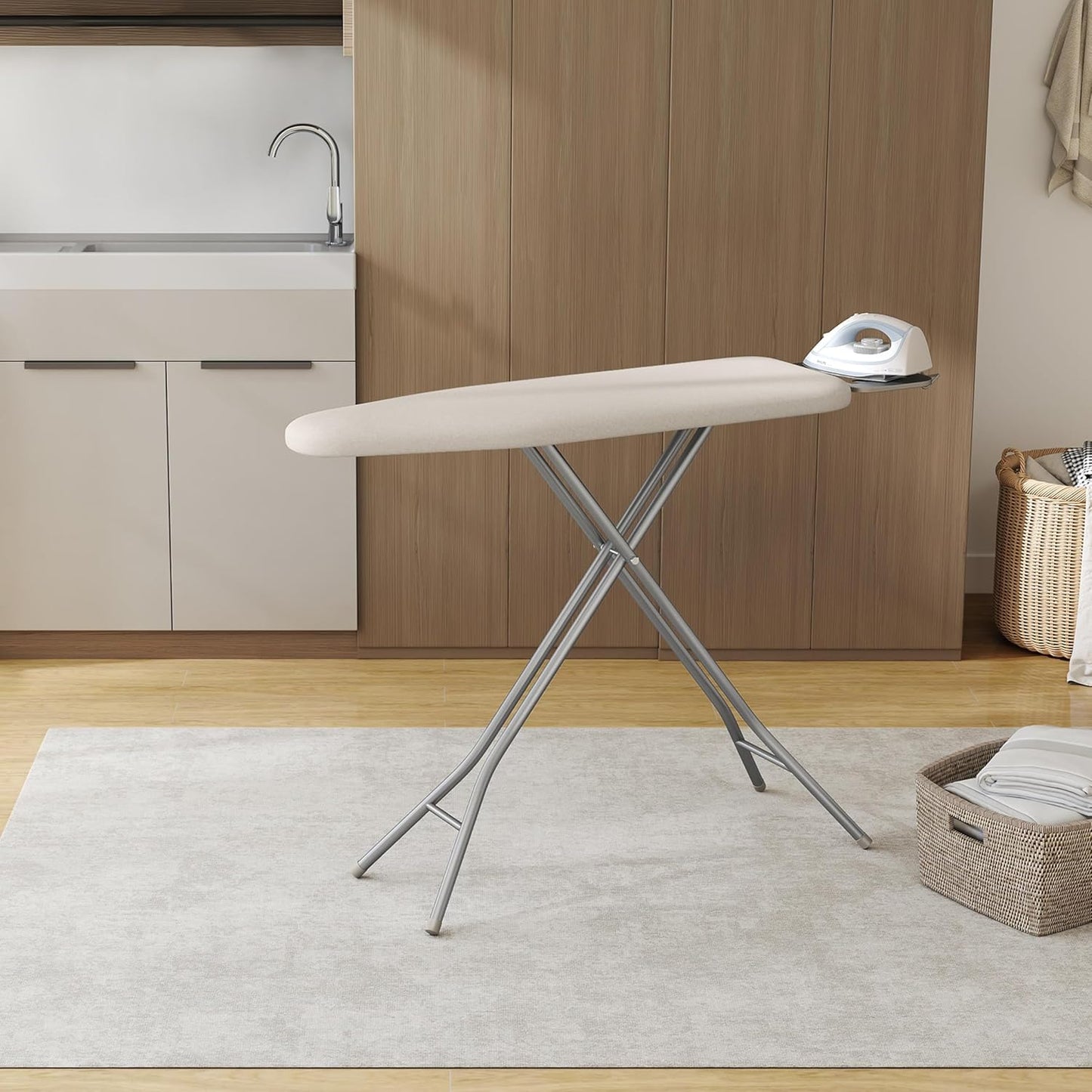 Yaheetech Foldable Ironing Board, Heavy Duty Iron Board with 9 Adjustable Heights, 4 Layer Cover and Safety Iron Rest, 52X14 Compact and Space Save Iron Board for Home Laundry Room Use, Beige
