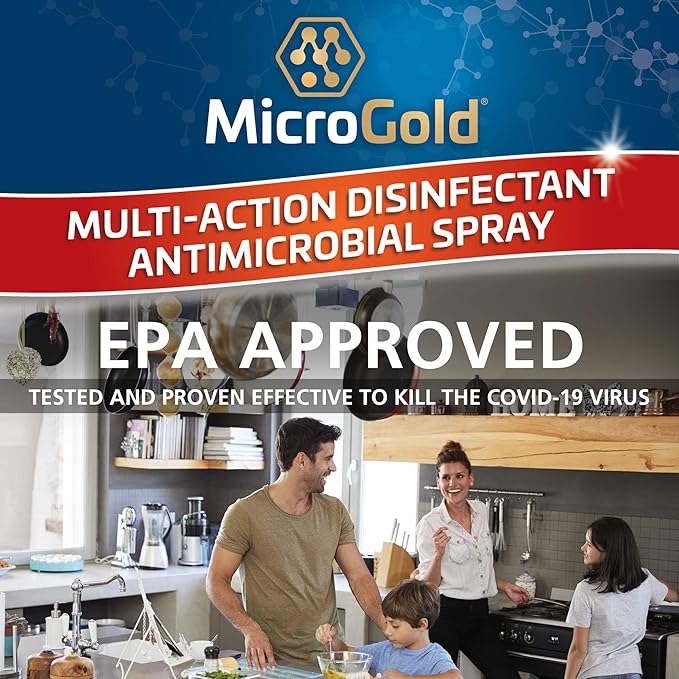 MicroGold Multi-Action Disinfectant Antimicrobial Spray Tested and Proven Effective to Kill the COVID-19 Virus, Kills 99.9% of Viruses and Bacteria, 24 Fluid Ounces, 3 Pack