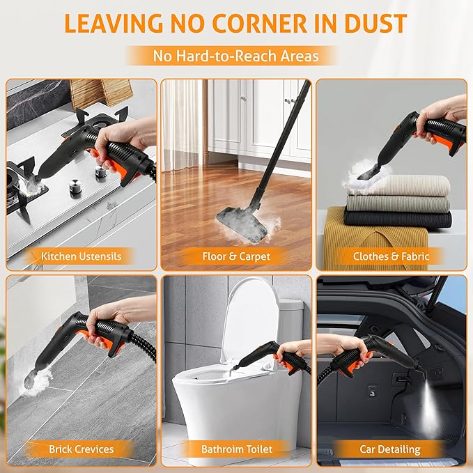 WICHEMI Steam Cleaner with Extension Pole, 61 oz, Steam Cleaner for Home, Adjustable Steam Pressure, 26 Accessories, Handheld Steam Cleaner for Walls, Gaps, Hard Floors, and Tiles