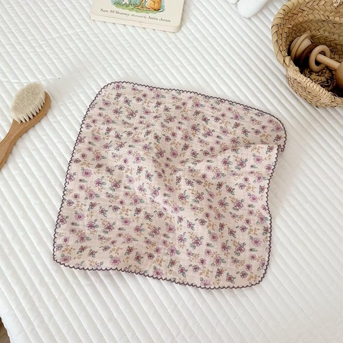 BuLuTu 100% Muslin Cotton Kitchen Towels Set - Pack of 4, 11x11 Inches, Soft, Absorbent, No Shrink Kitchen Towels for Quick Wipe Dishcloths Vintage Floral Print Tea Towels Cleaning Rags