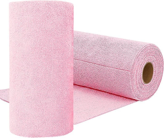 Microfiber Cleaning Cloth Roll,75 Pack Reusable Tear Away Microfiber Towels,Ultra Absorbent Dish Rags for Car,Home,Garage or Shop (Pink)